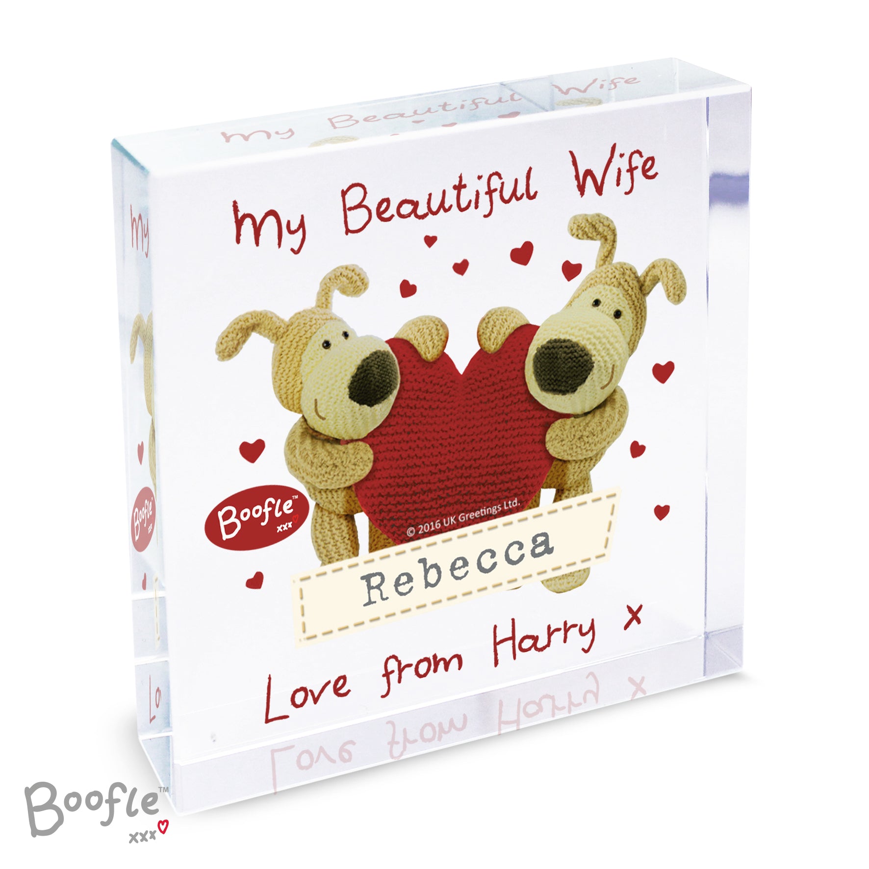 Personalised Boofle Shared Heart Large Crystal Token Personalise