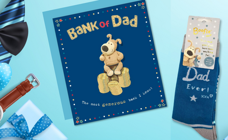 Boofle Father’s Day collection’s one card ‘Bank of Dad; The most generous bank I know’ and matching blue socks with ‘Best Dad Ever’ written on them. 