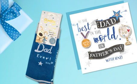 Father's Day Card “To The Best Dad in The World on Father’s Day with Love” champion card with Boofle blue ‘Best Dad Ever’ gift socks