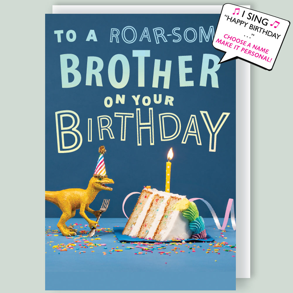 Choose Name - Roar-some Brother Musical Birthday Card Singing "Happy Birthday Dear Brother"