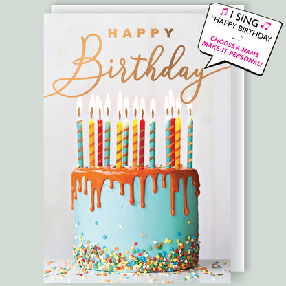 Cake & Candles Musical Birthday Card Singing Happy Birthday To You Elijah