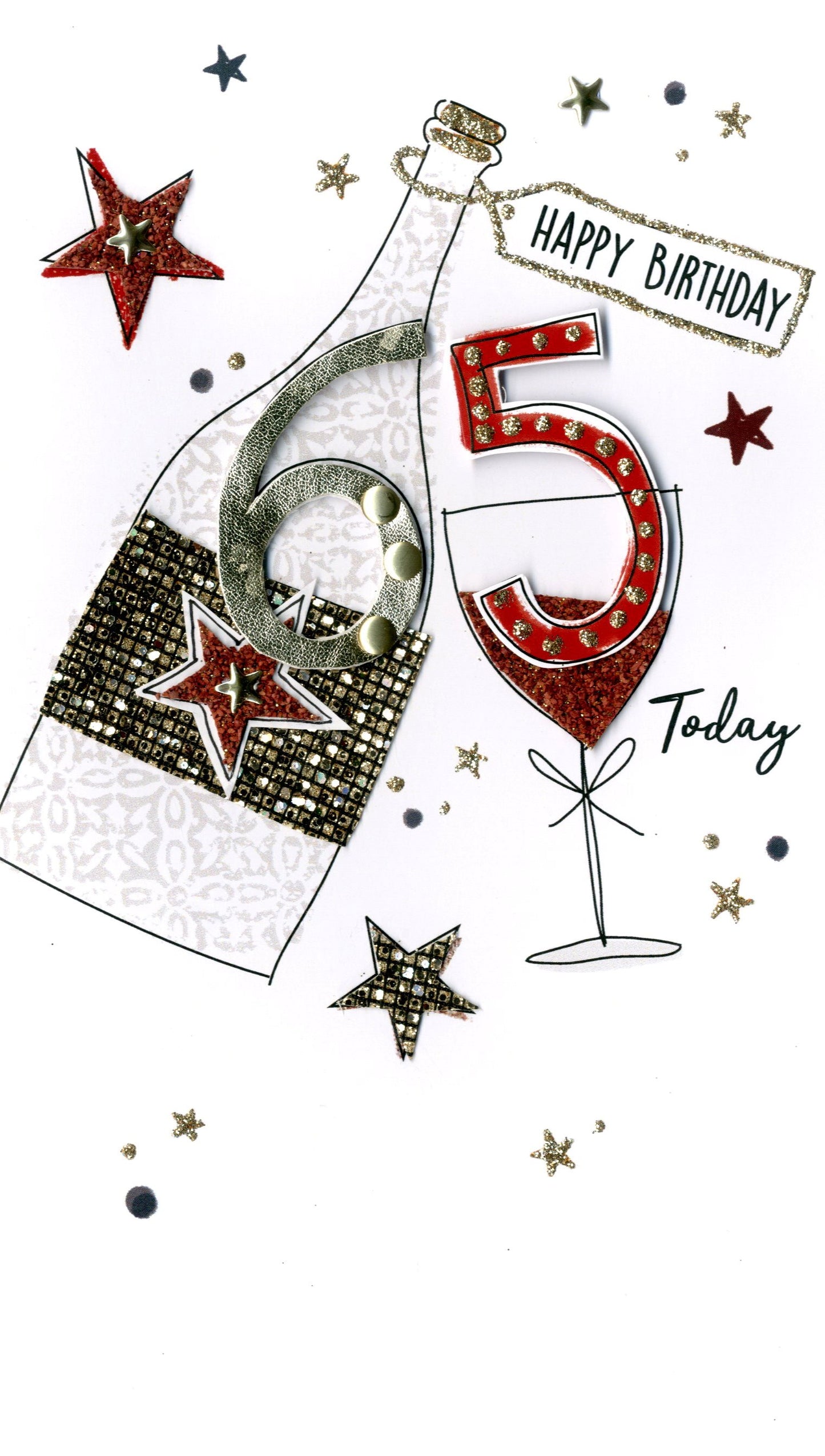 Happy Birthday 65th Birthday Greeting Card Hand-Finished