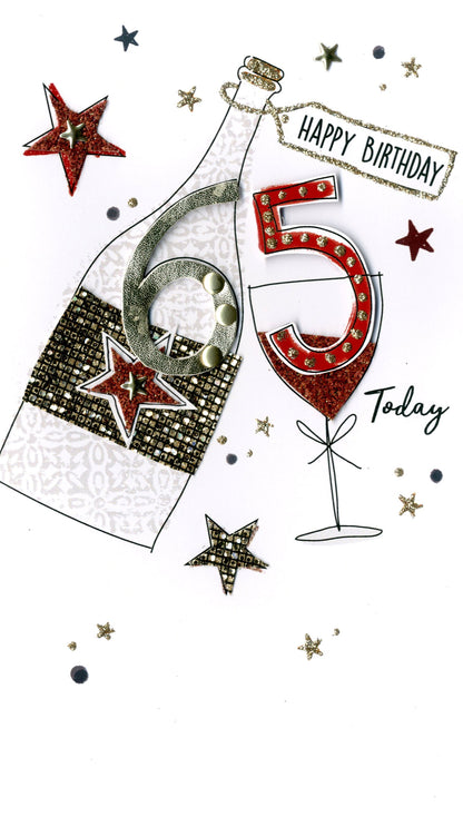 Happy Birthday 65th Birthday Greeting Card Hand-Finished