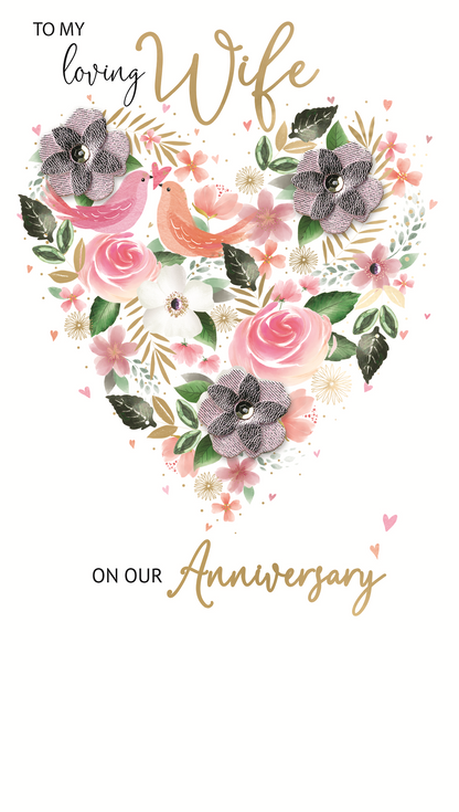 Wife Anniversary Embellished Hand-Finished Greeting Card