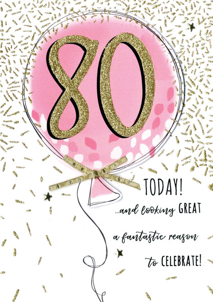 Female 80th Pink Balloon Birthday Greeting Card – Love Kate's