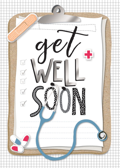 Get Well Soon Doctor Clipboard Greeting Card