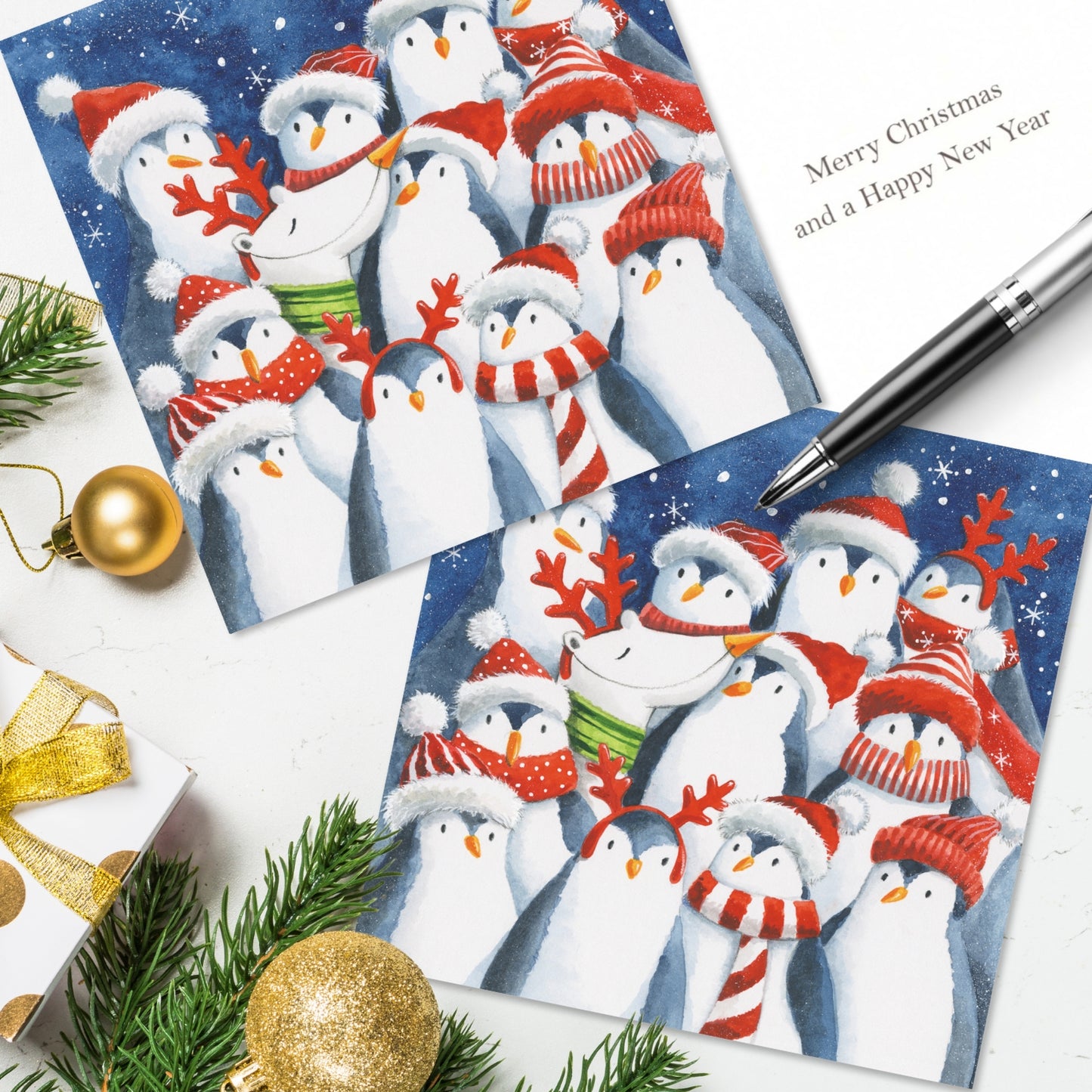 Box of 12 Paper House Festive Penguins Christmas Cards