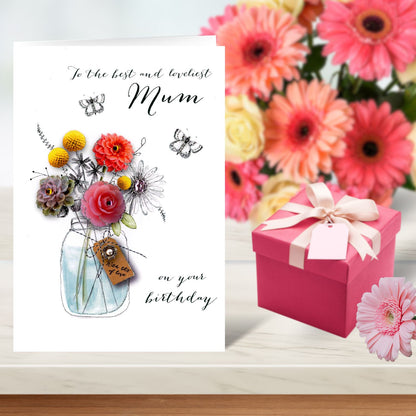 Loveliest Mum Birthday Embellished Greeting Card