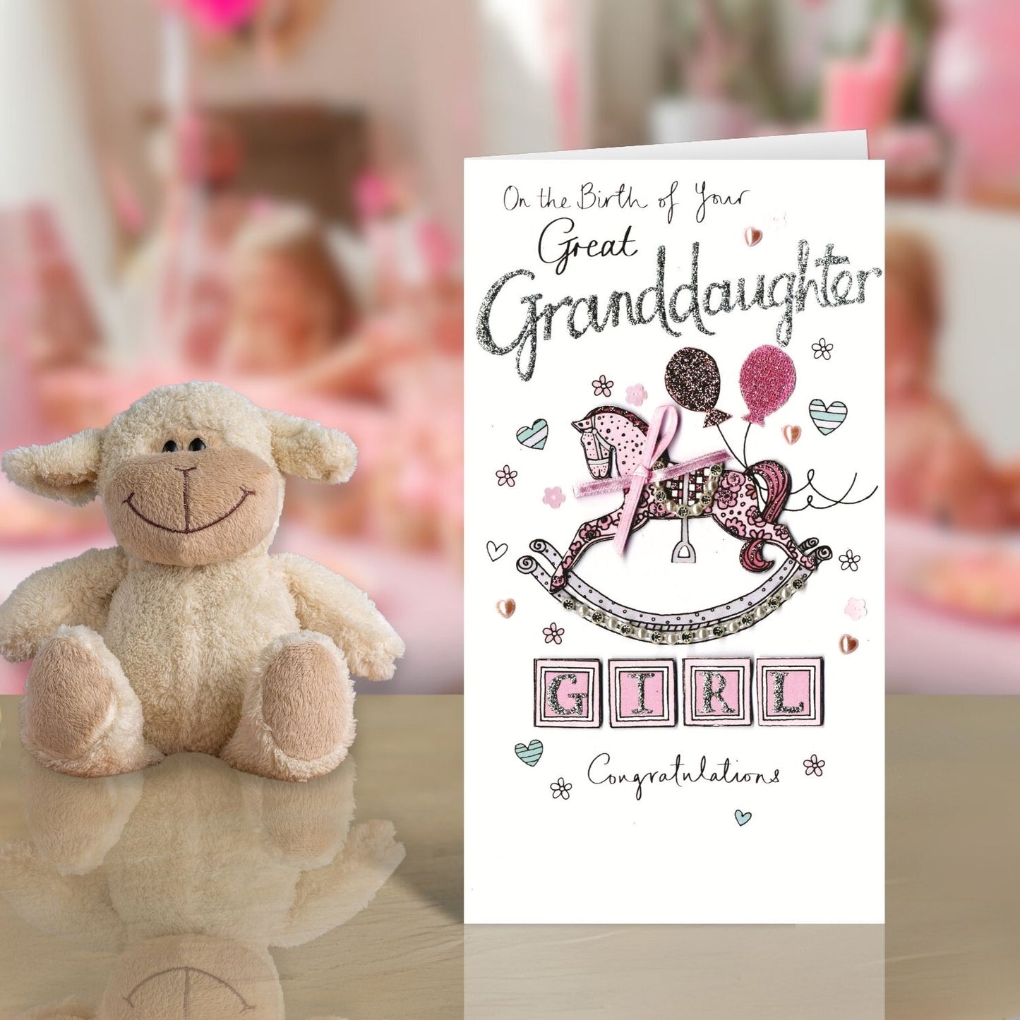 New Baby Great Granddaughter Luxury Champagne Greeting Card