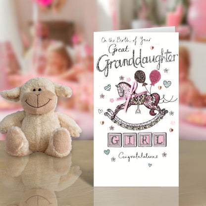 New Baby Great Granddaughter Luxury Champagne Greeting Card