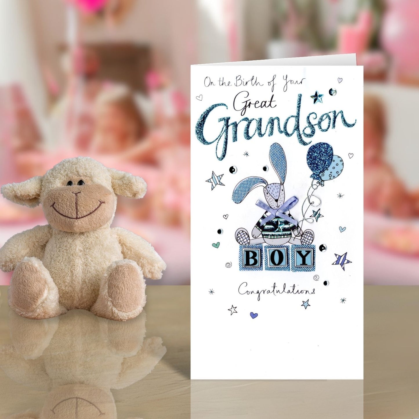 New Baby Great Grandson Luxury Champagne Greeting Card