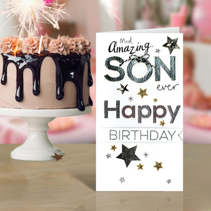 Son Birthday Luxury Champagne Greeting Card