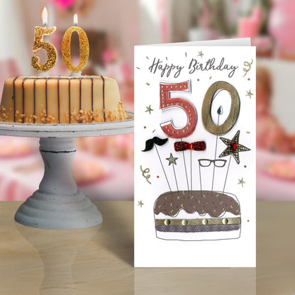 Male Happy 50th Birthday Greeting Card Hand-Finished