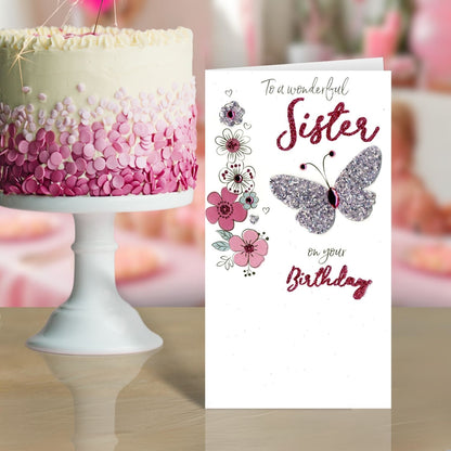 Wonderful Sister Birthday Greeting Card Hand-Finished