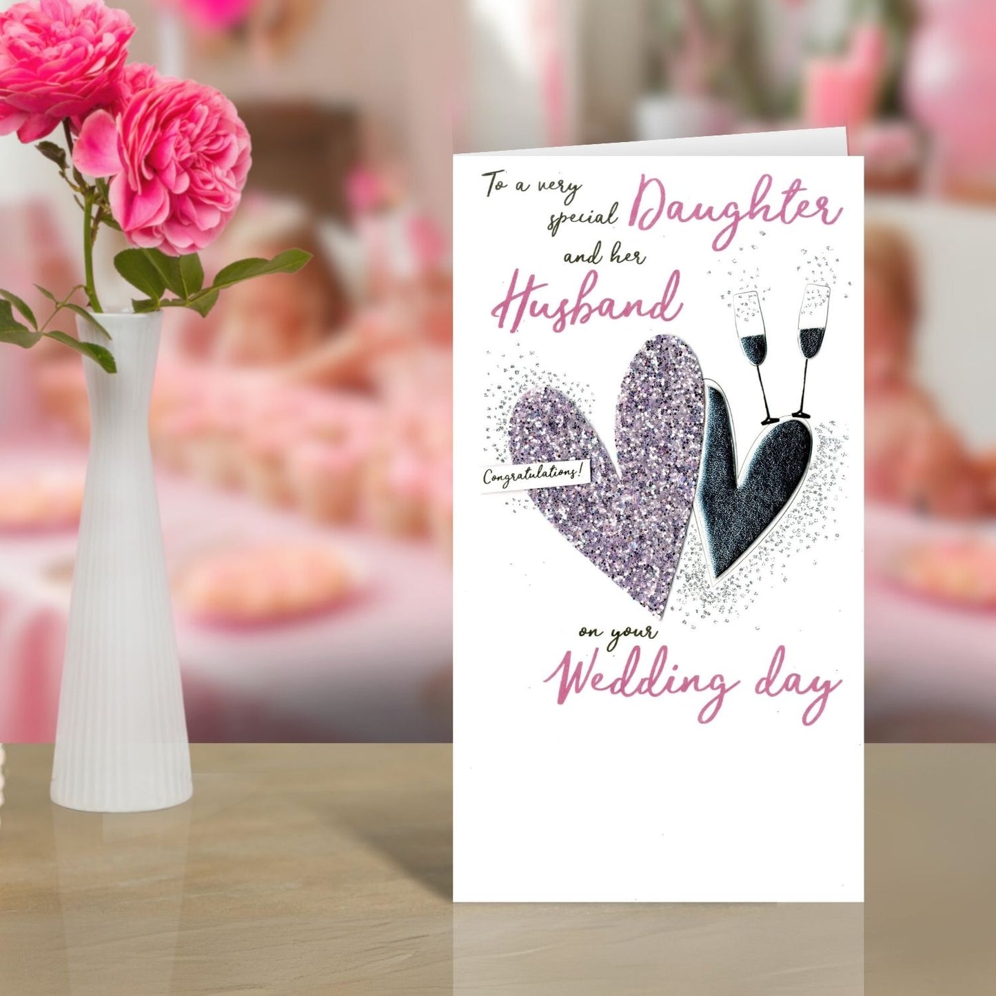 Daughter & Husband Wedding  Greeting Card Hand-Finished