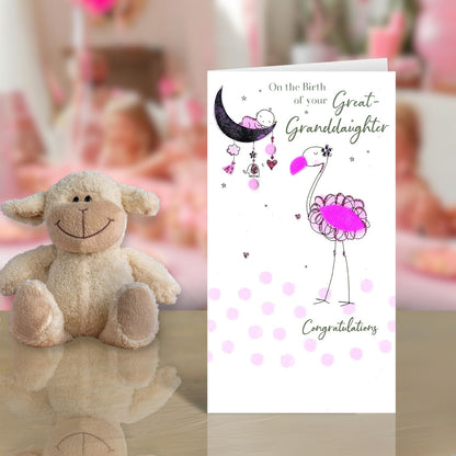 Birth of Your Great Granddaughter Greeting Card Hand-Finished