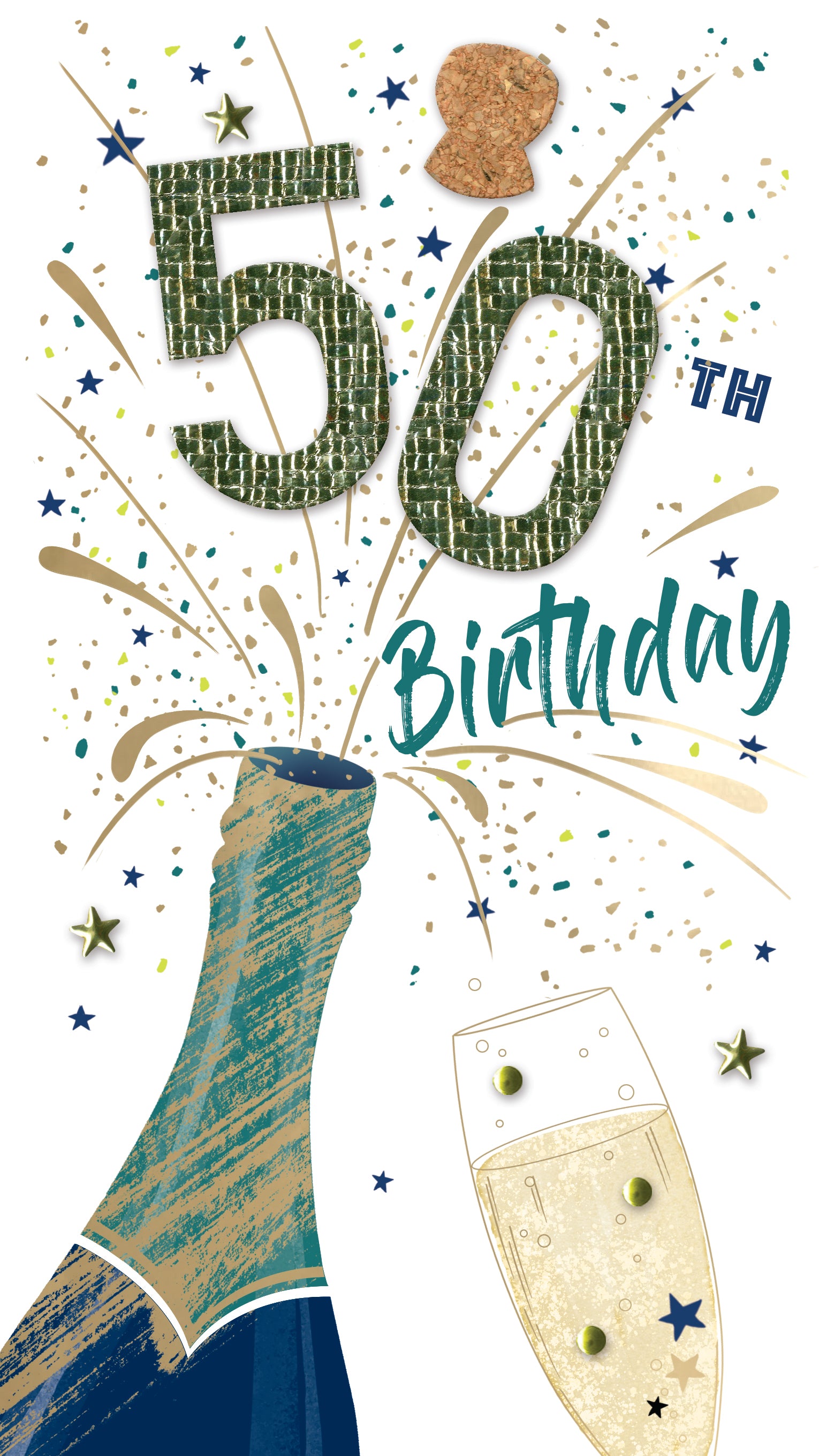 Male 50th Birthday Card Embellished Fifty Today Champagne Greeting Car ...