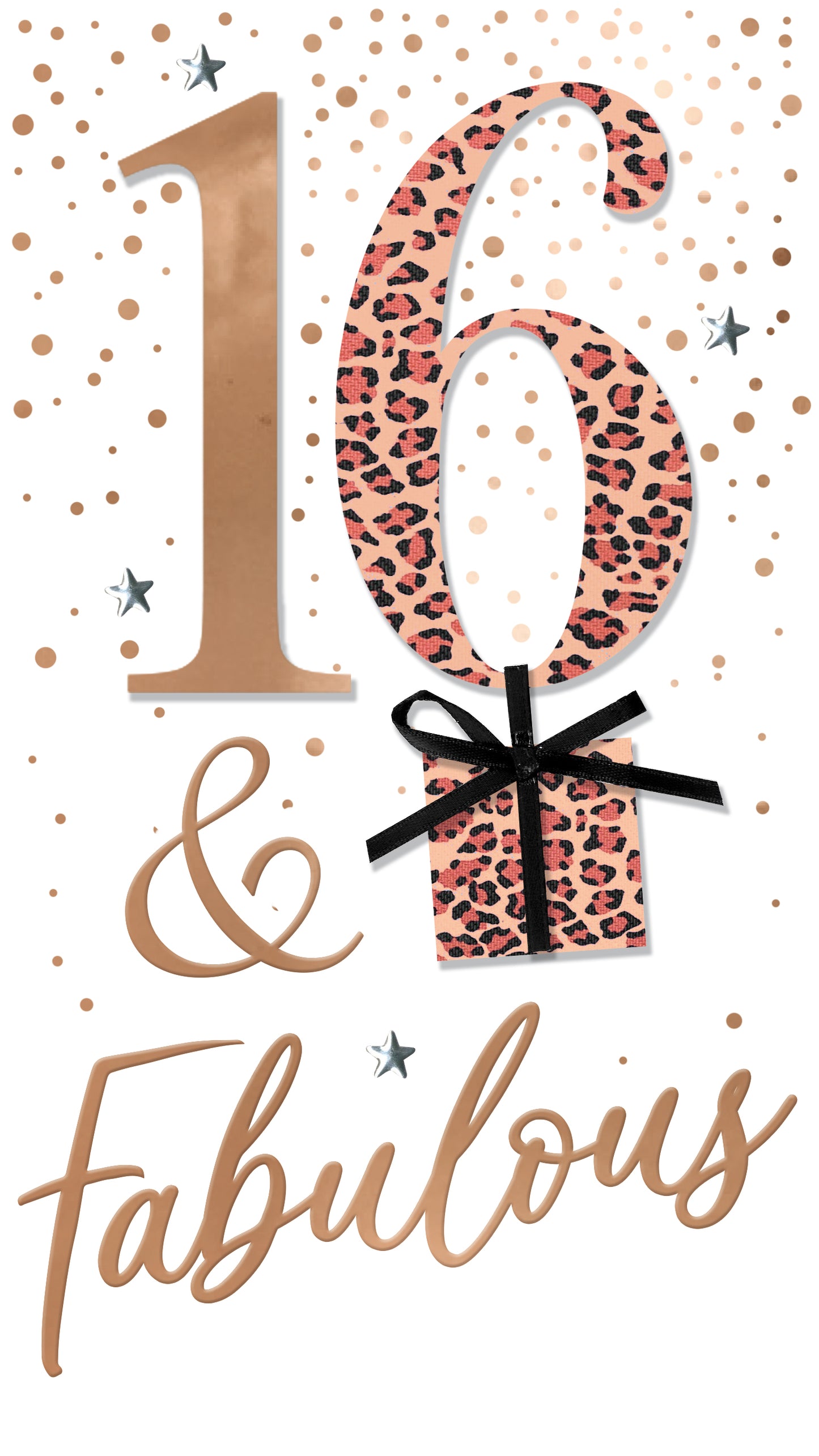 16 & Fabulous 16th Birthday Card Embellished Leopard Print Champagne Greeting Card