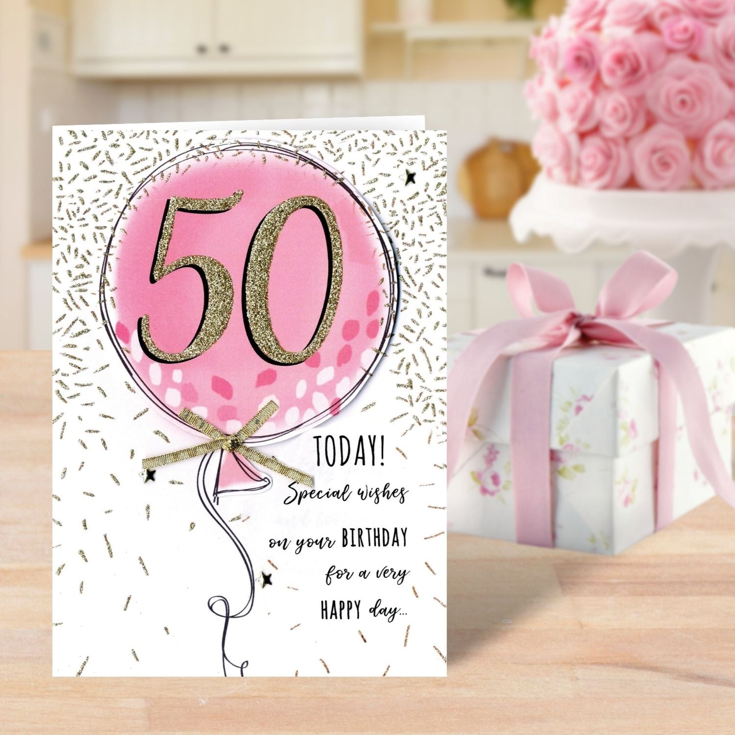 Female 50th Pink Balloon Birthday Greeting Card – Love Kate's