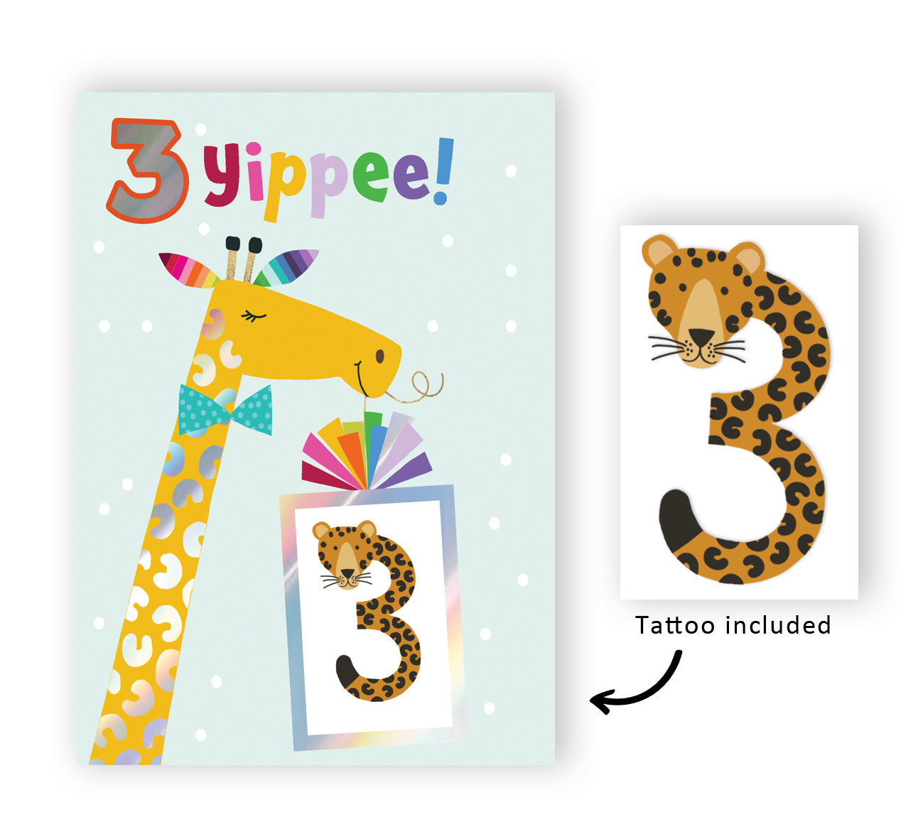 Boys 3rd Birthday 3 Yippee! Fun Kids Tattoo Cheeta Childrens Birthday Card