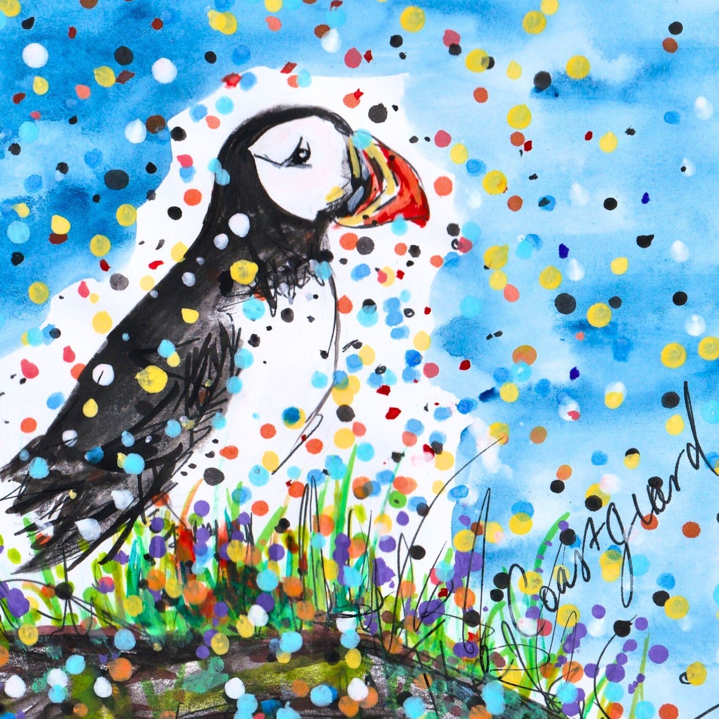 Tabitha Corbett 'The Coastguard' Puffin Patrol! Artistic Greeting Card