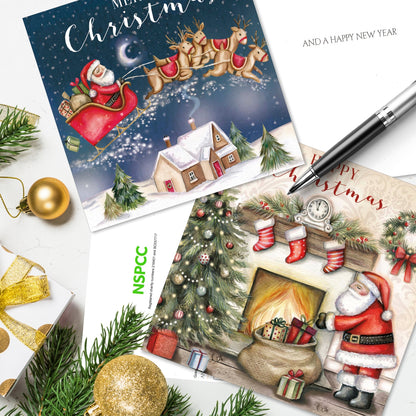 Box of 16 Santa Filling Stockings NSPCC Charity Christmas Cards