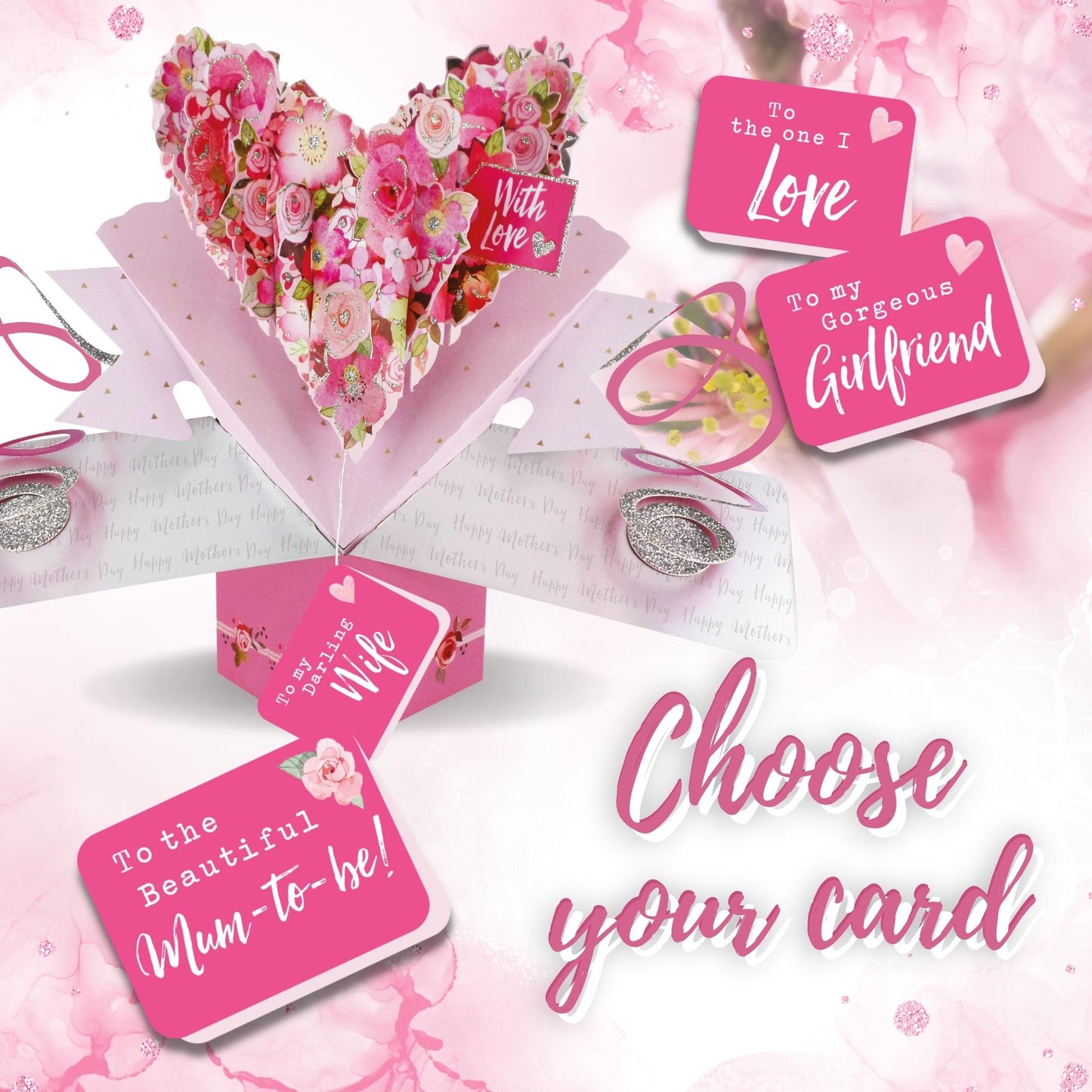 Mother's Day Floral Heart Pop Up Card Choice Of Cards