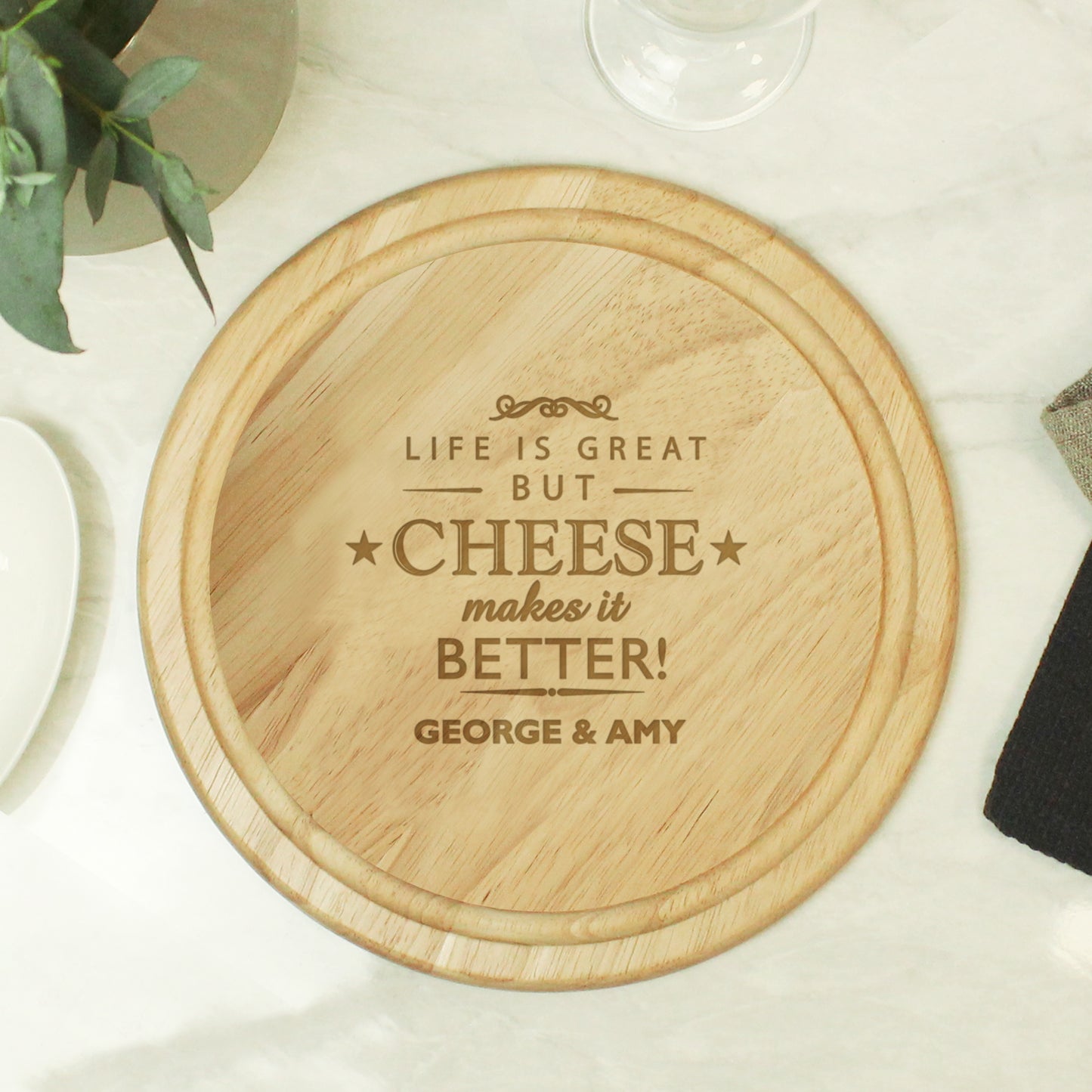 Personalised Cheese Makes Life Better... Wooden Cheese Board - Personalise It!