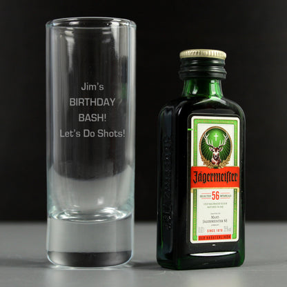 Personalised Shot Glass and Miniature Jagermeister - Text Only - Personalise It!