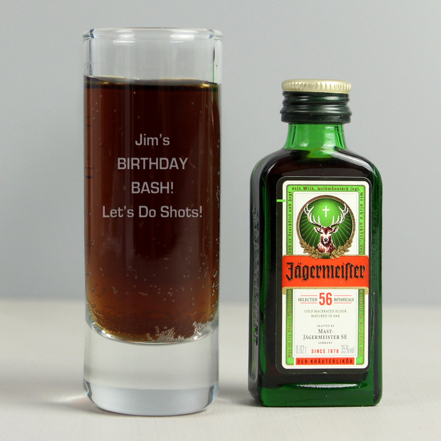 Personalised Shot Glass and Miniature Jagermeister - Text Only - Personalise It!