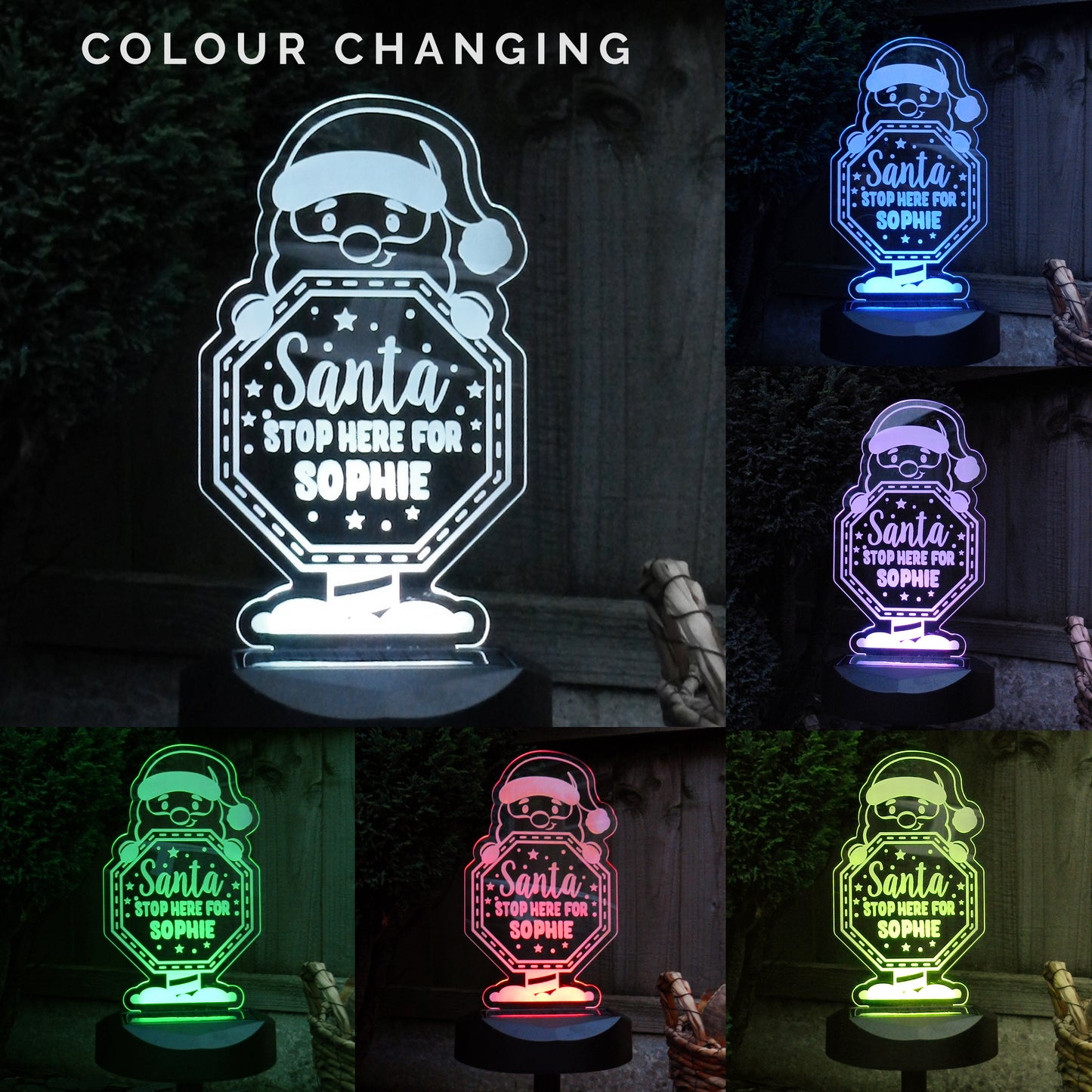 Personalised Santa Stop Here Sign Outdoor Solar Light - Personalise It!