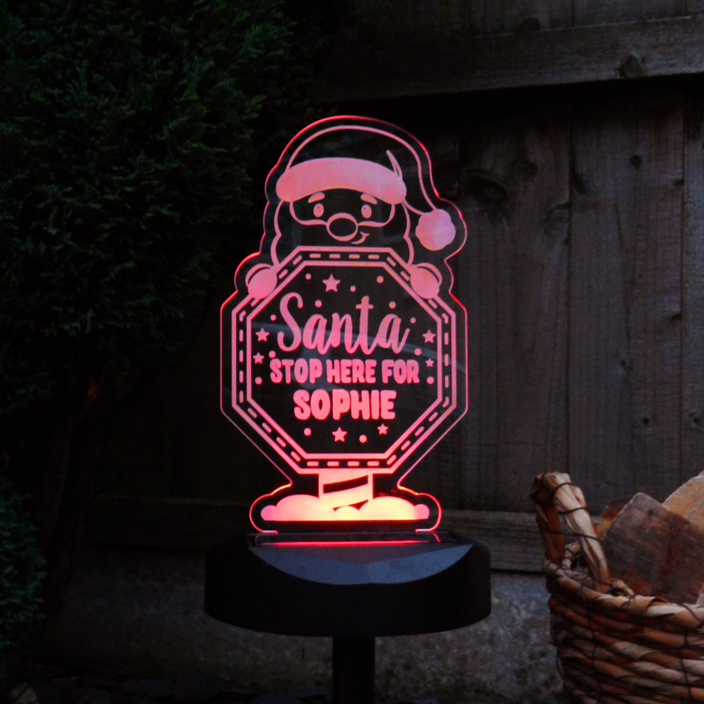 Personalised Santa Stop Here Sign Outdoor Solar Light - Personalise It!