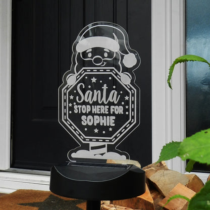 Personalised Santa Stop Here Sign Outdoor Solar Light - Personalise It!