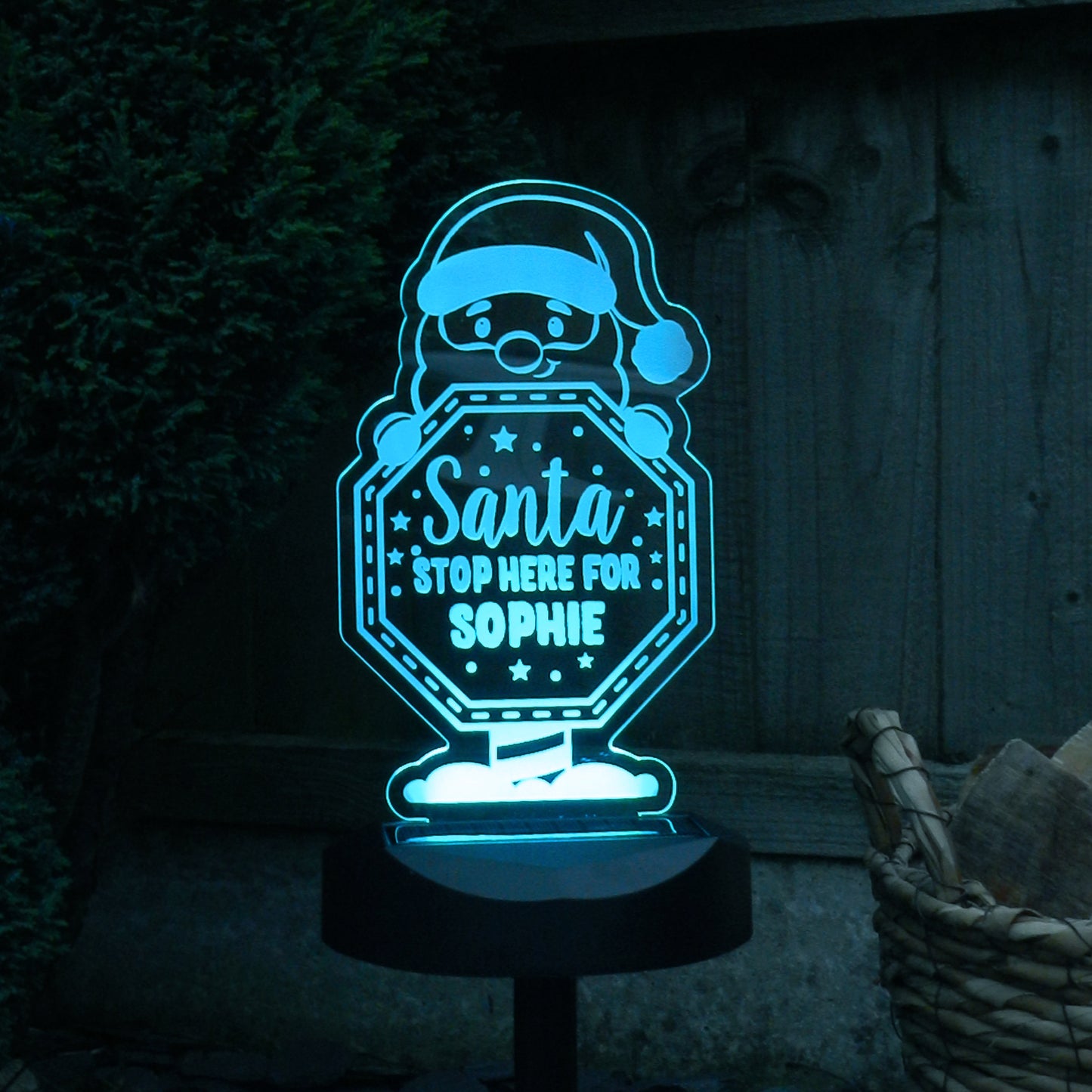 Personalised Santa Stop Here Sign Outdoor Solar Light - Personalise It!