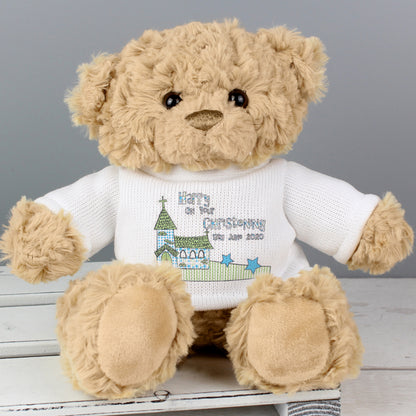 Personalised Blue Church Message Teddy Bear - Personalise It!