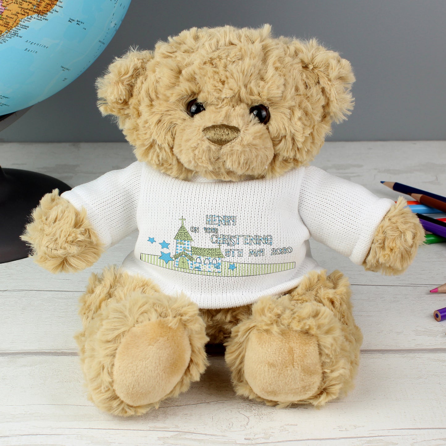 Personalised Blue Church Message Teddy Bear - Personalise It!