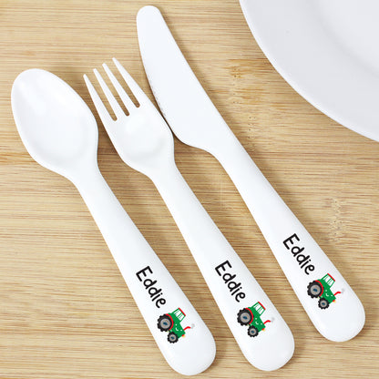 Personalised Tractor 3 Piece Plastic Cutlery Set - Personalise It!