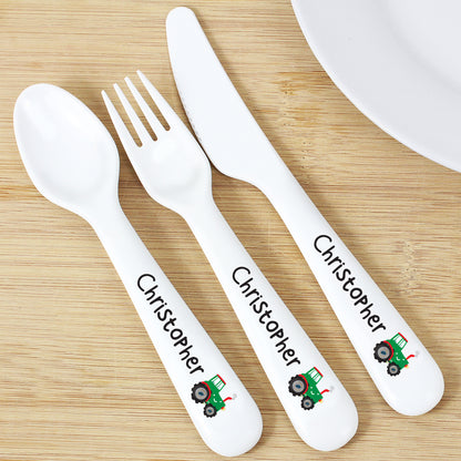 Personalised Tractor 3 Piece Plastic Cutlery Set - Personalise It!