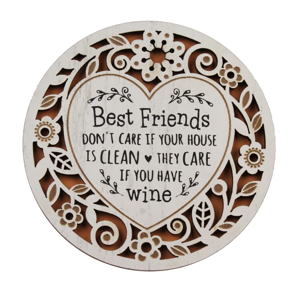 Best Friends Only Care If You Have Wine Woodcut Coaster