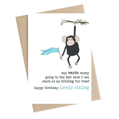 Lovely Monkey Sibling Birthday Greeting Card