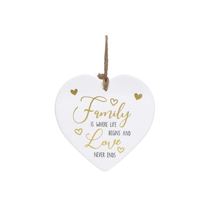 Golden Sentiments Family Where Love Never Ends Ceramic Heart Shaped Plaque