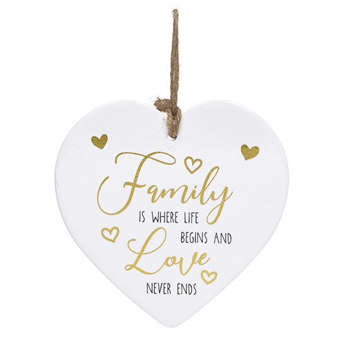 Golden Sentiments Family Where Love Never Ends Ceramic Heart Shaped Plaque