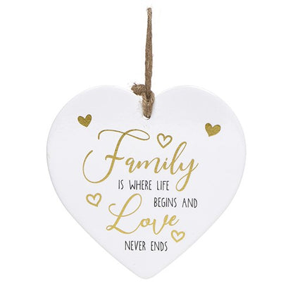 Golden Sentiments Family Where Love Never Ends Ceramic Heart Shaped Plaque