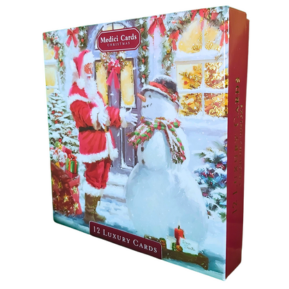 Box of 12 Medici Traditional Father Christmas Cards In 3 Designs