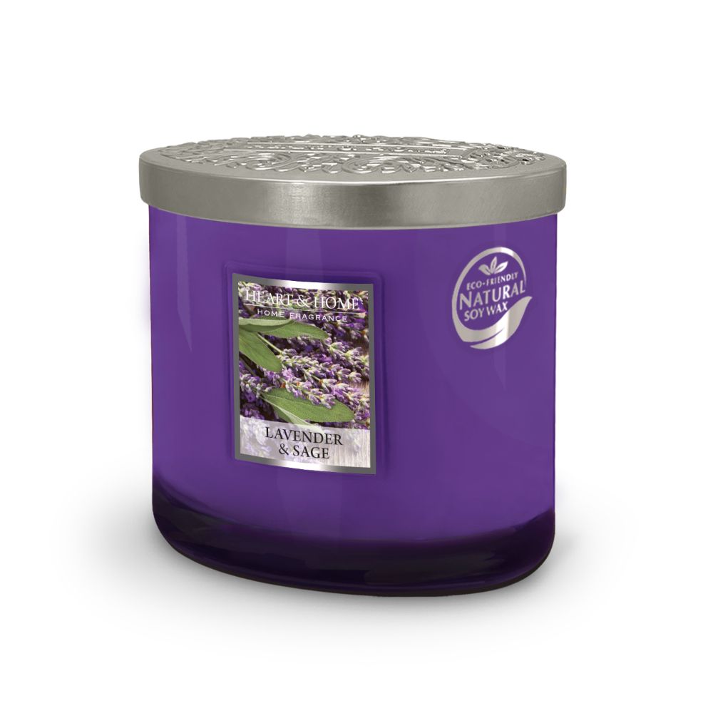 Heart & Home Lavender & Sage Twin Wick Scented Ellipse Candle