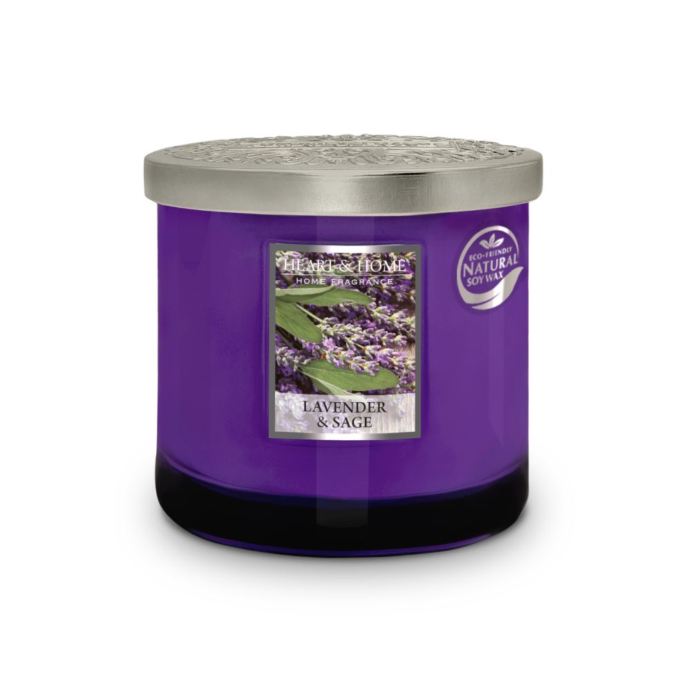 Heart & Home Lavender & Sage Twin Wick Scented Ellipse Candle