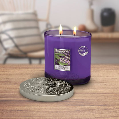 Heart & Home Lavender & Sage Twin Wick Scented Ellipse Candle