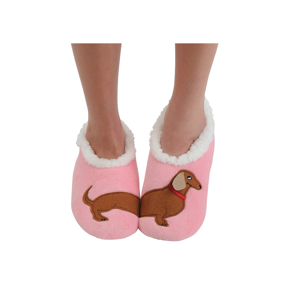 Snoozies! Pink Sausage Dog Slippers Ladies Large