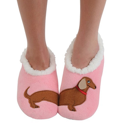 Snoozies! Pink Sausage Dog Slippers Ladies Large