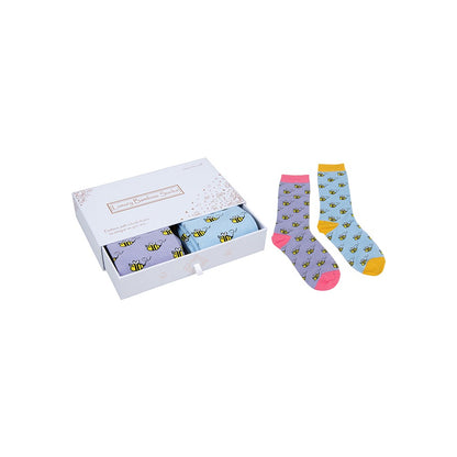 Busy Bee Ladies Luxury Bamboo Socks In Gift Box Two Pairs